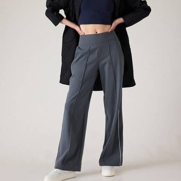 Athleta Venice Wide Leg Sporty/Track Pants - Trendy Gray w/ white stripe size M - Picture 1 of 10